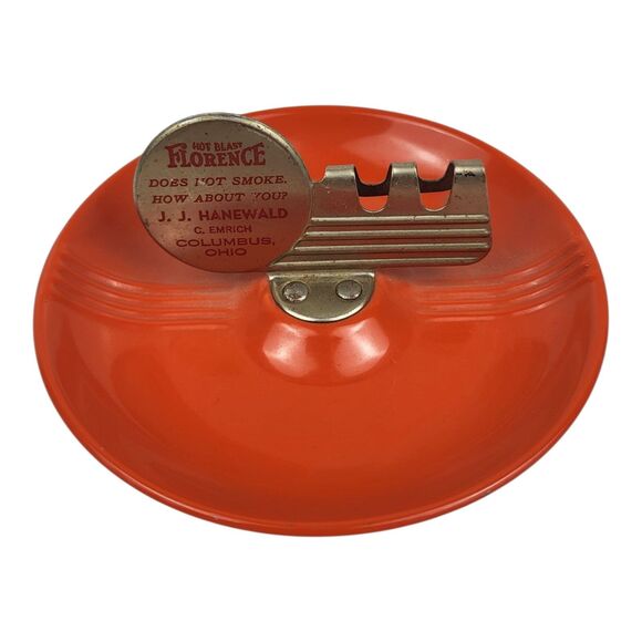 Vintage 1940s Orange Ashtray Advertising Memorabilia Hot Blast Florence Ohio - Picture 1 of 5